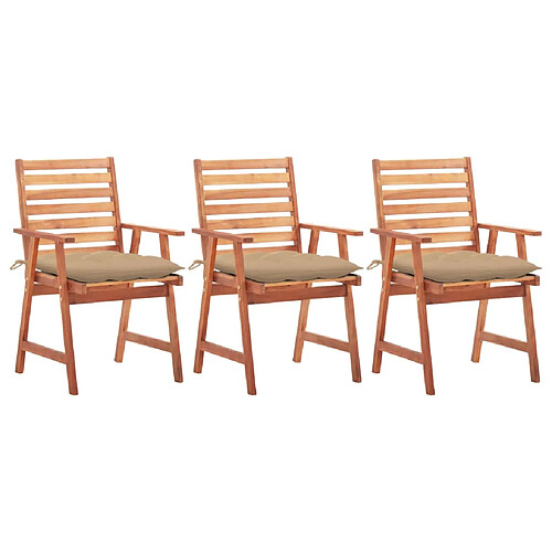 vidaXL Chaises à manger d'extérieur lot de 3 et coussins Acacia massif