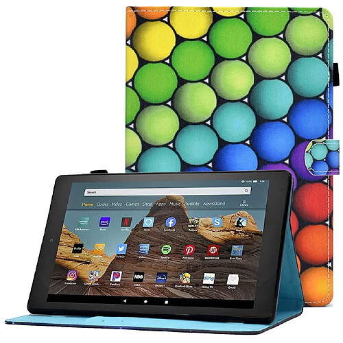 Etui en PU magnétique avec support, porte-cartes et porte-stylo pour votre Amazon Fire HD 10 (2015)/(2017)/(2019) - Cercle coloré