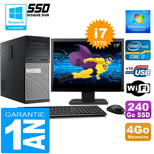 PC Tour DELL 7010 Core I7-3770 Ram 4Go Disque 240 Go SSD Wifi W7 Ecran 19" · Occasion