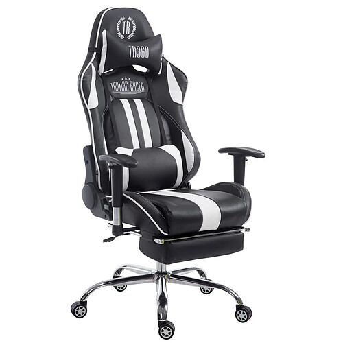 Decoshop26 Fauteuil de bureau gamer avec repose-pieds extensible mécanisme de bascule en PVC noir / blanc 10_0002747