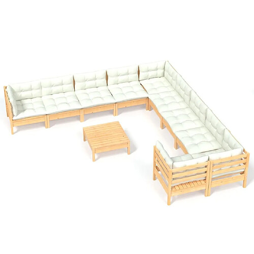 Maison Chic Salon de jardin 11pcs + coussins - Mobilier/Meubles de jardin - Table et chaises d'extérieur crème bois de pin -MN77413