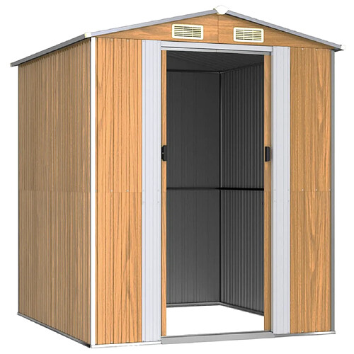 Helloshop26 Abri de jardin cabane cabanon maison de stockage remise extérieur hangar outils robuste clair 192 x 191 x 223 cm acier galvanisé marron 02_0022302