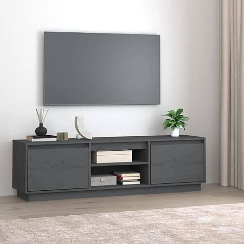 Maison Chic Meuble TV scandinave - Banc TV pour salon Gris 140x35x40 cm Bois de pin massif -MN19034