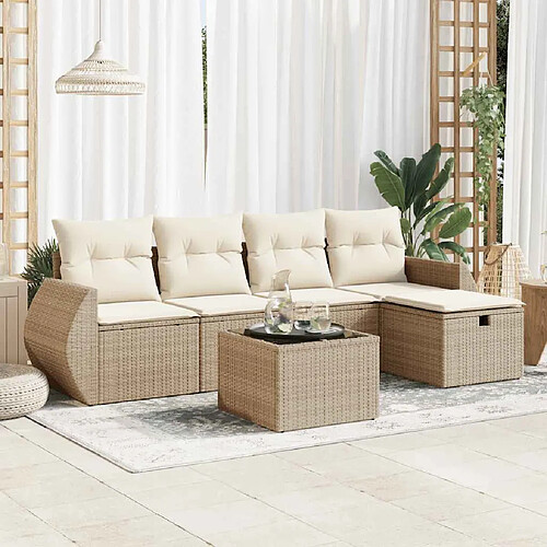 vidaXL Salon de jardin avec coussins 6 pcs beige résine tressée