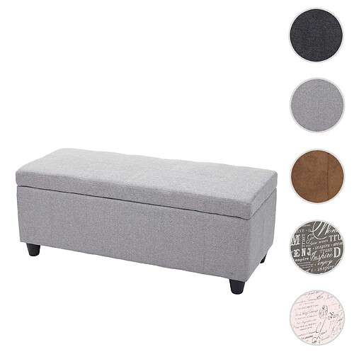 Mendler Coffre de rangement Kriens, banc, tissu/textile, 45x114x45cm ~ gris clair