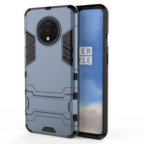 Wewoo Coque Pour OnePlus 7T Shockproof PC + TPU Housse de protection avec support bleu marine