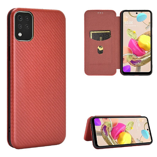 Coque en TPU + PU fibre de carbone auto-absorbée avec porte-carte marron pour votre LG K42