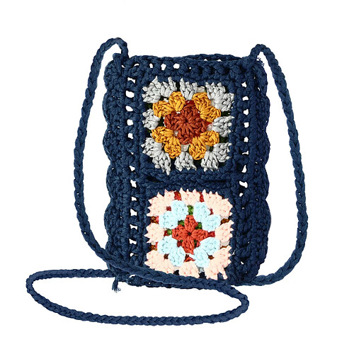 Avizar Sac Bandoulière pour Téléphone Tissé Creux Motifs Colorés Série WavePocket Bleu