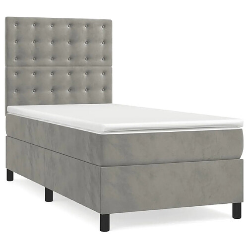 Maison Chic Lit adulte- Lit + matelas,Sommier à lattes de lit et matelas Gris clair 90x200 cm Velours -GKD32733