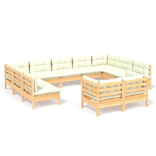 Maison Chic Salon de jardin 11pcs + coussins - Mobilier/Meubles de jardin - Table et chaises d'extérieur crème Bois de pin solide -MN82459