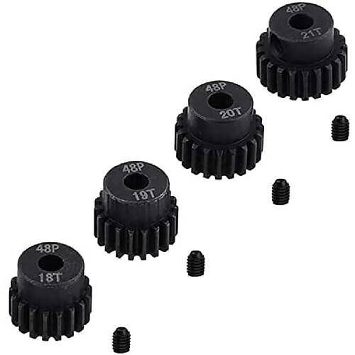 4 Pièces Pignons 18T 19T 20T 21T 48DP 3,175mm Pignon de Module d’Engrenage d’Arbre pour Moteur Brushless 1 :10 1/10 RC Monster/Buggy/Truck, Couleur Noire