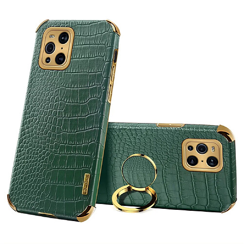 Coque en TPU + PU Découpage précis de texture de crocodile de galvanoplastie avec le support d'anneau vert pour votre Oppo Find X3 Pro/Find X3