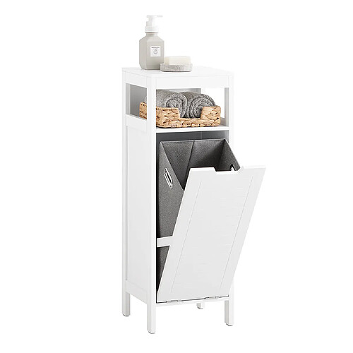 SoBuy BZR122-W Meuble Bas de Salle de Bain avec Corbeille à Linge, Armoire Toilette, Meuble Demi-Colonne, Meuble de Rangement avec 1 Panier à Linge