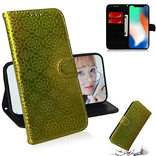 Wewoo Housse Coque Pour iPhone X / XS couleur unie boucle magnétique coloré horizontale étui en cuir PU avec titulaire et fentes cartes et portefeuille et lanière or