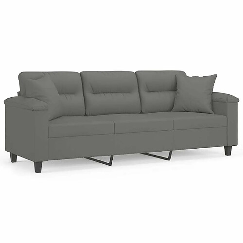 Maison Chic Canapé 3 places avec oreillers,Sofa de Salon,Canapé droit gris foncé 180 cm -GKD851599