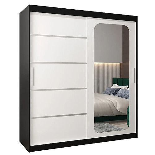 Abiks Meble Armoire PROMO V2 À Portes Coulissantes 200/180/62 2 Portes (Noir/Blanc)