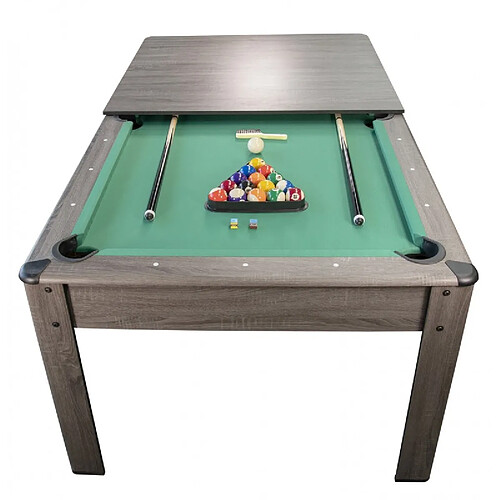 Play4Fun Billard Américain HARMONY 6Ft - 206,5 x 116,5 x 80 cm avec accessoires et plateau dînatoire - Gris