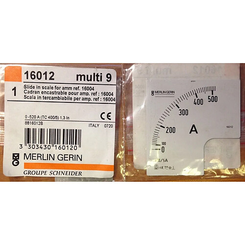 Merlin Gerin 16012 - Cadran encastrable pour ampèremètre 16004 - 1,3In - 0-520A