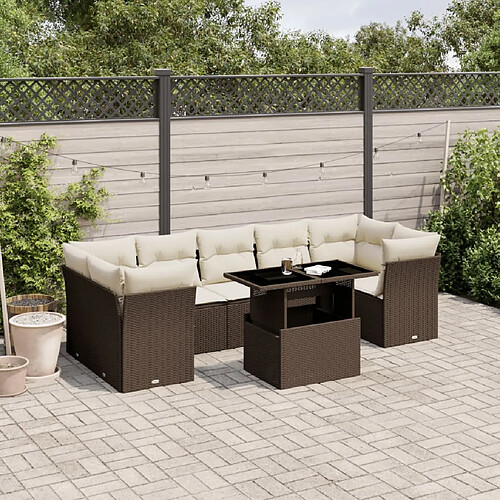 vidaXL Salon de jardin 8 pcs avec coussins marron résine tressée