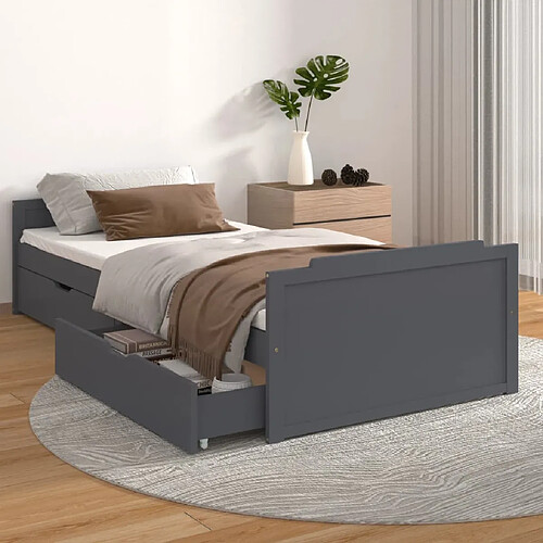 vidaXL Cadre de lit sans matelas gris foncé bois pin massif 90x200cm