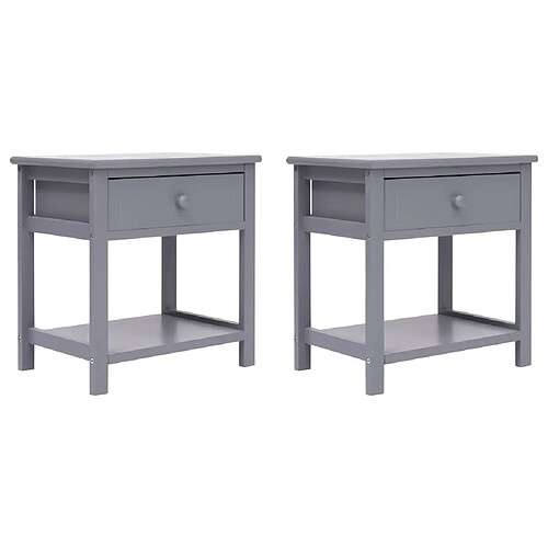 Maison Chic Lot de 2 Tables de chevet - Tables de Nuit Gris 40x29x42 cm Bois de Paulownia