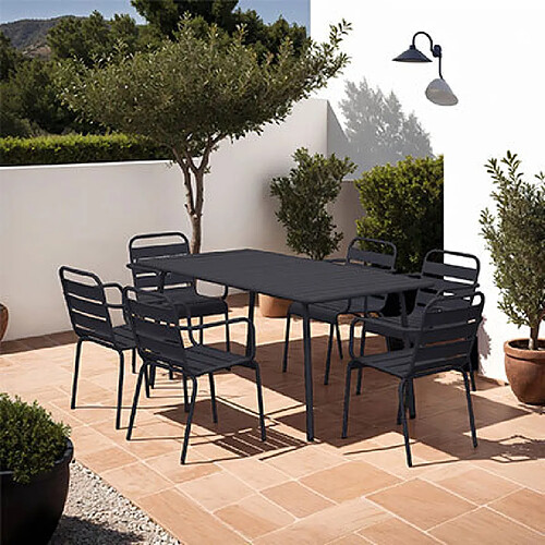 Mes Ensemble table de jardin + 6 fauteuils en métal gris - BACA