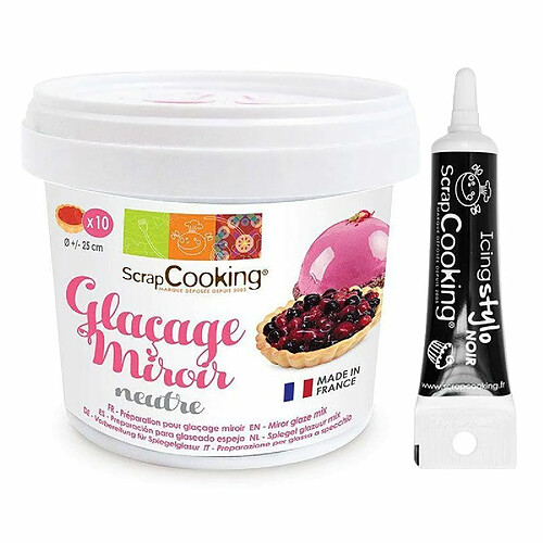 Scrapcooking Préparation glaçage miroir neutre 220 g + Stylo glaçage noir