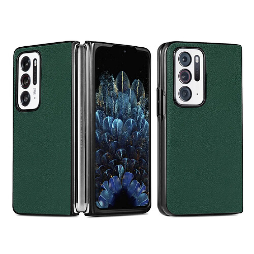 Coque en TPU + PU anti-rayures, texture litchi vert pour votre Oppo Find N