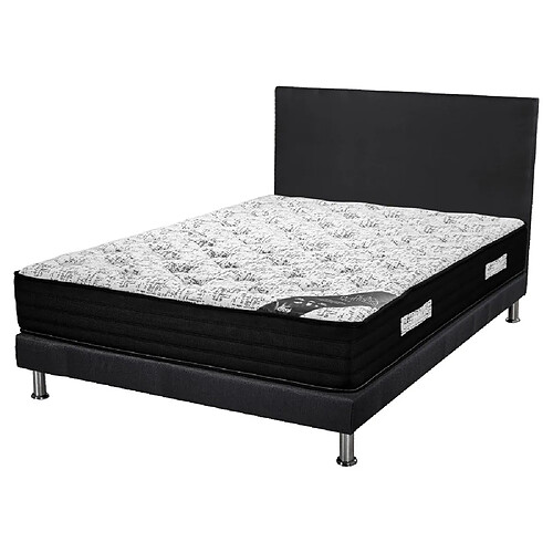 Ebac Matelas+Sommier+Tete SR9 Deco 140x190 Black Mattress - H. 25 cm - Soutien équilibré