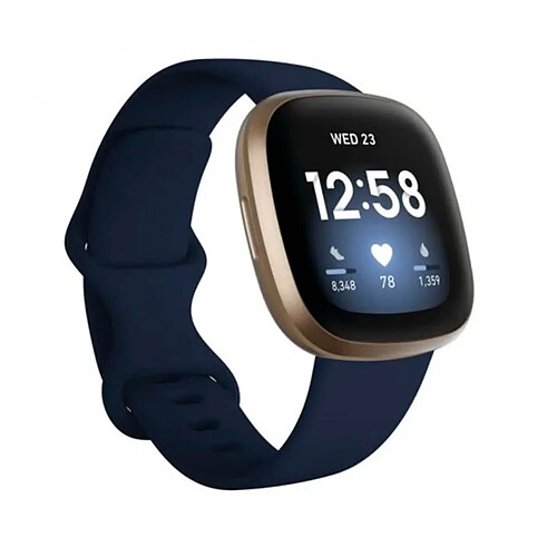 Fitbit Versa 3 Aluminium Doré avec Bracelet Bleu Nuit (Midnight)