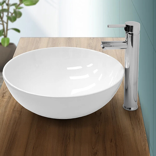 Ecd Germany Lavabo en céramique blanche environ 400 x 147 mm avec dispositif d'écoulement