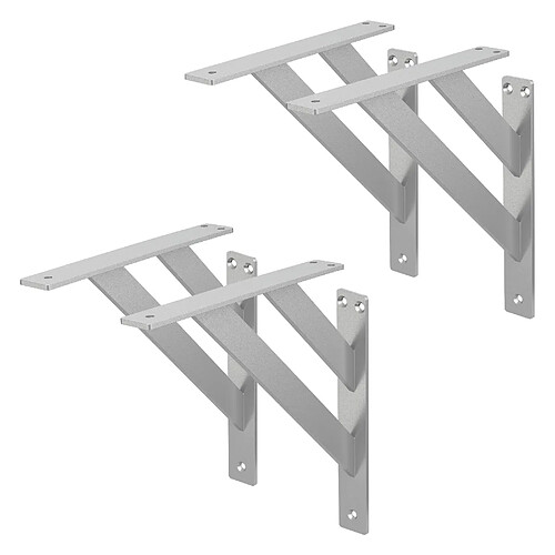 ML-Design 4x Équerres étagère mural support d'angle en aluminium argent robuste 240x240 mm