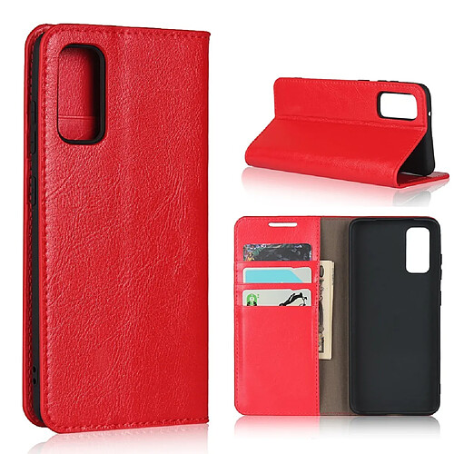 Etui en cuir véritable + TPU Cheval fou avec support rouge pour votre Samsung Galaxy S20