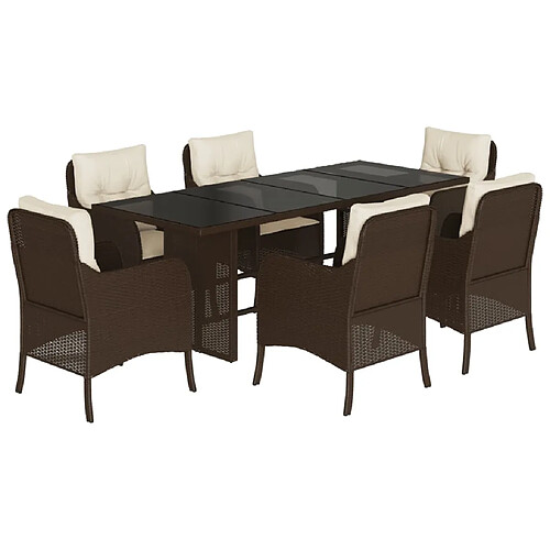 Maison Chic Ensemble à manger d'extérieur 7 pcs avec coussins,Salon de jardin,Mobilier de jardin marron rotin -GKD434971