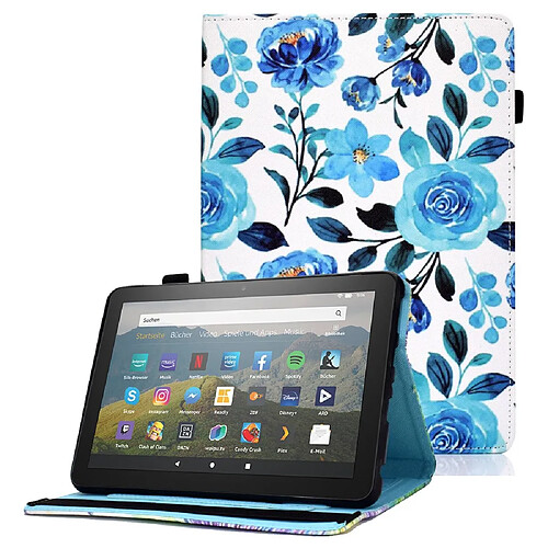 Etui en PU avec support et porte-cartes pour votre Amazon Fire HD 8 (2020) - Rose bleue