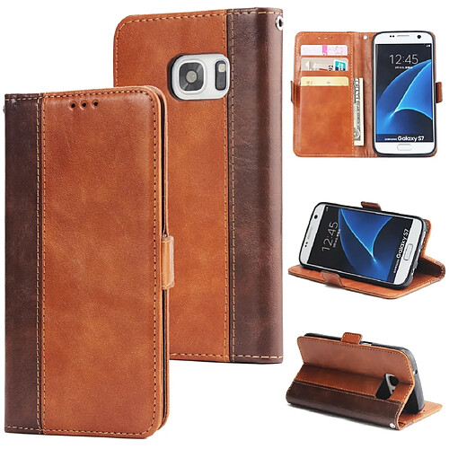 Wewoo Housse Coque Pour Galaxy S7 Retro Texture Contrast Color Splicing Horizontal Flip TPU + en cuir PU avec fentes cartes et support et portefeuille marron