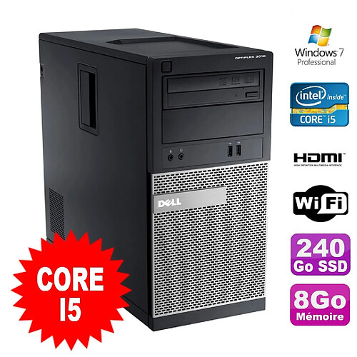 PC Tour DELL Optiplex 3010 MT Intel I5-2400 Graveur 8Go 240Go SSD HDMI Wifi W7 · Occasion