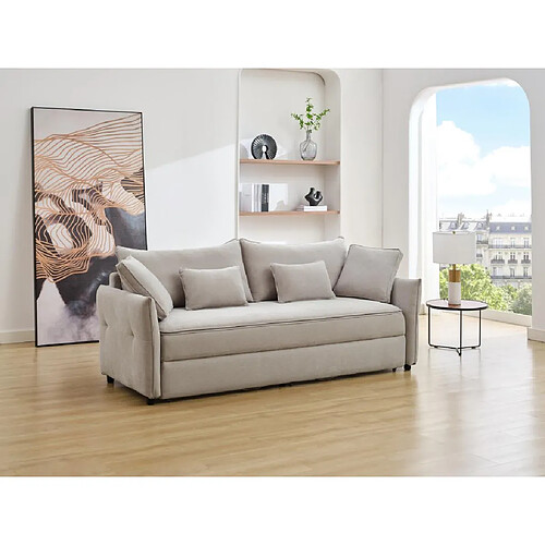 Vente-Unique Canapé 3 places convertible en tissu gris avec assise à mémoire de forme SITALA