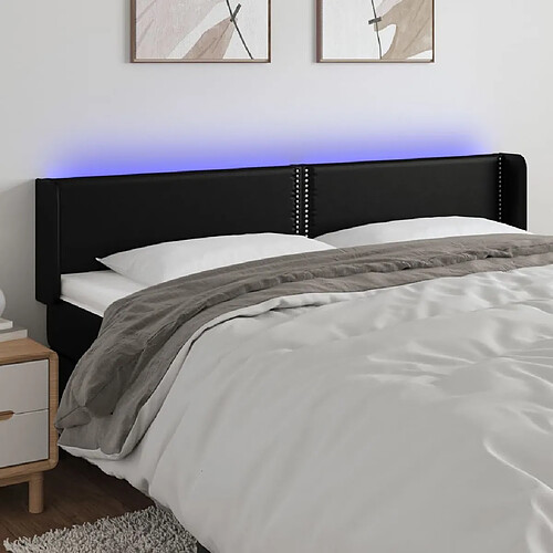 Maison Chic Tête de lit scandinave à LED,meuble de chambre Noir 163x16x78/88 cm Similicuir -MN26447