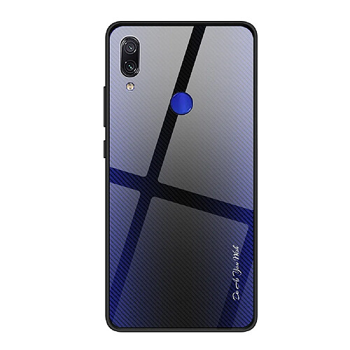 Wewoo Coque Pour Xiaomi Redmi Note 7 étui de protection en verre dégradé de texture bleu foncé