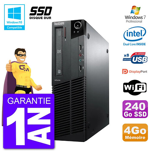 PC Lenovo ThinkCentre M82 SFF G640 RAM 4Go SSD 240Go Graveur DVD Wifi W7 · Occasion