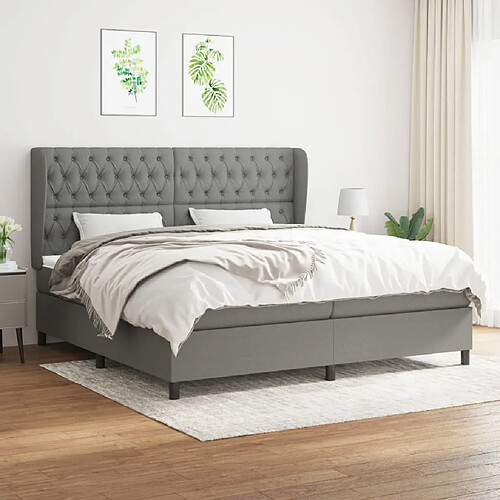 vidaXL Sommier à lattes de lit avec matelas Gris foncé 200x200cm Tissu