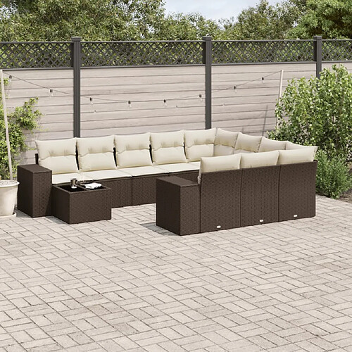 vidaXL Salon de jardin et coussins 11 pcs marron résine tressée