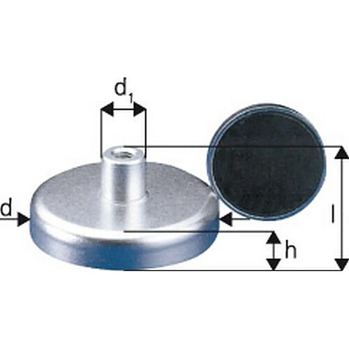 BELOH Aimant plat avec manchon taraudé, Ø d : 32 mm, Hauteur totale l 15 mm, Hauteur d'aimant h 7 mm, Ø de la douille d1 : 8 mm, Filetage : M4