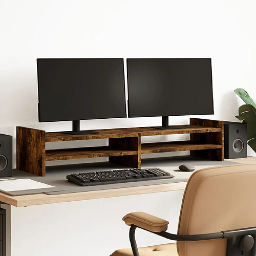 vidaXL Support de moniteur chêne fumé 100x27x20 cm bois d'ingénierie