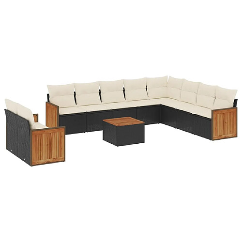 Maison Chic Salon de jardin 11 pcs avec coussins, Ensemble Tables et chaises d'extérieur noir résine tressée -GKD122747