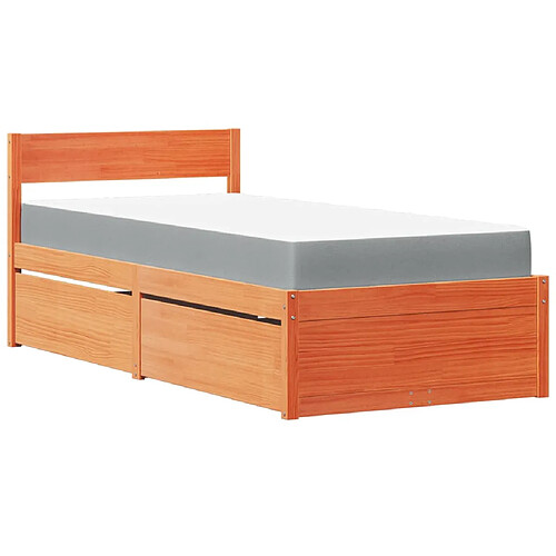 Vidaxl Lit avec tiroirs/matelas cire marron 90x190 cm bois massif pin