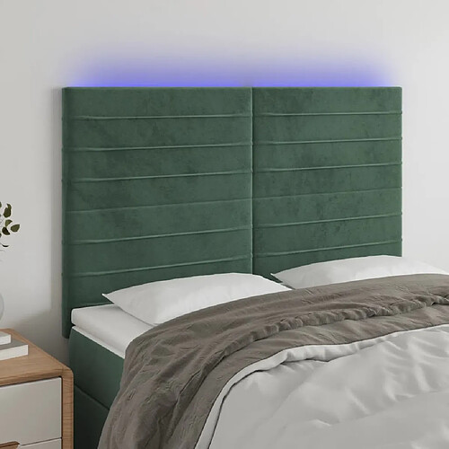 vidaXL Tête de lit à LED Vert foncé 144x5x118/128 cm Velours