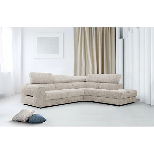 Courtois Laville Canapé d'angle droit Calvera 5 places tissu beige