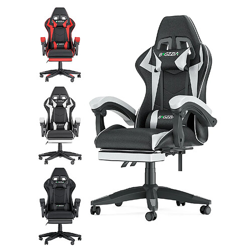 Fauteuil de Bureau - BIGZZIA Siège de bureau Réglable - Chaise gaming avec Appui-tête et Support lombaire, 136kg, Noir et Blanc